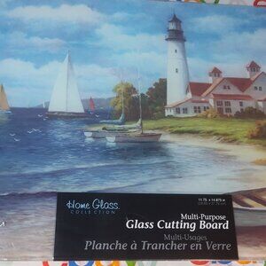 Lighthouse Coastal Scene Tempered Glass Cutting Board Counter Saver T.C. Chiu